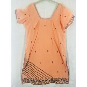Womens Tunic Top Orange Floral Embroidered Short Sleeve Square Neck Slit Plus 1X